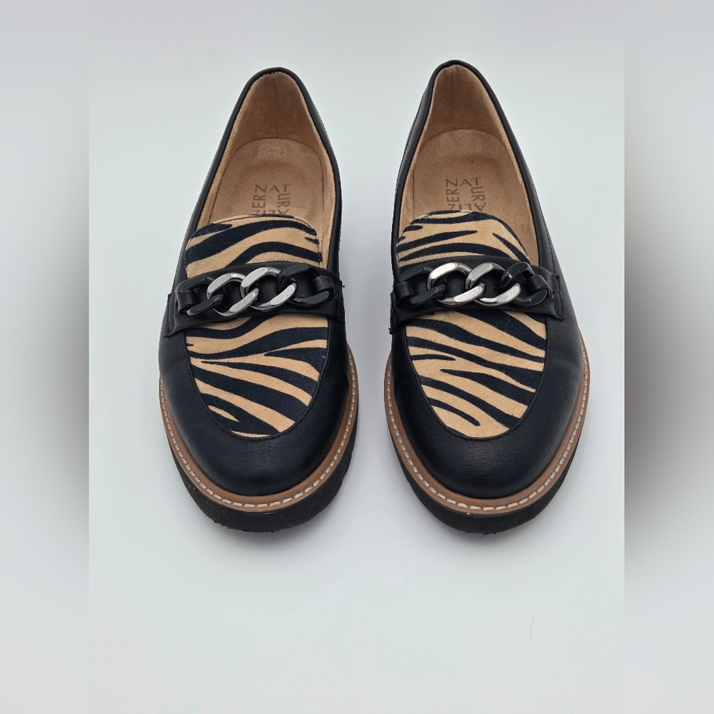 Naturalizer Emmal Black/Tan Animal Print Loafers Size 9.5M - Picture 2 of 5